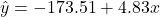 \[\hat y = -173.51+4.83x\]