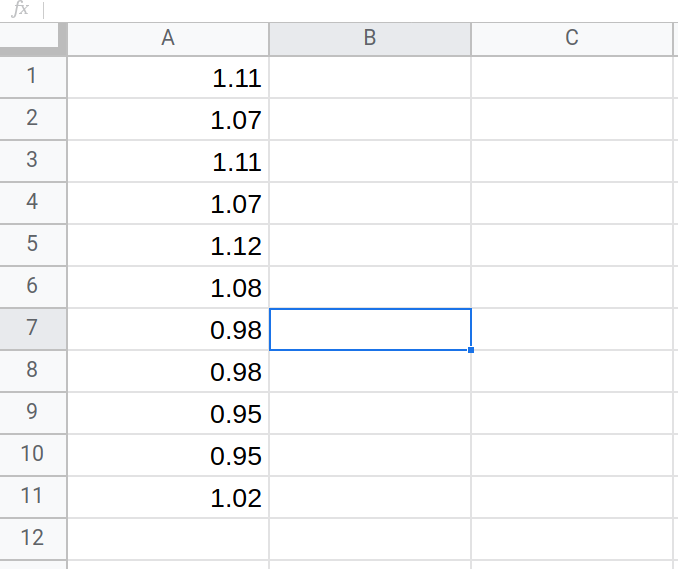 Google sheets with the data input into column A