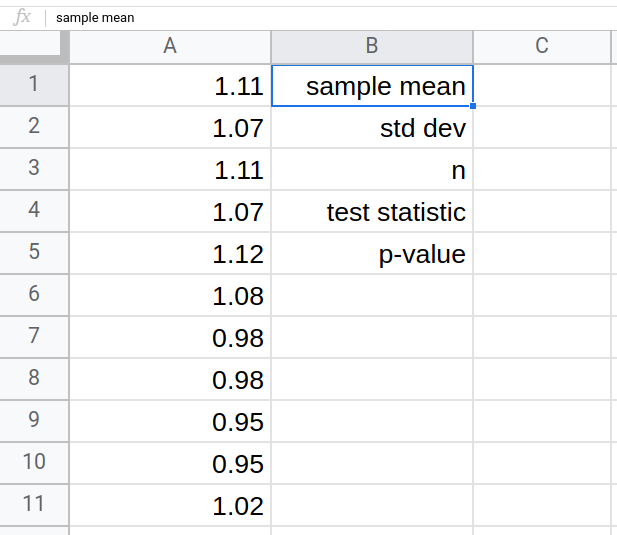Google Sheets with data and labels for calculations.