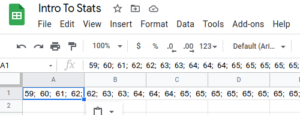 Screenshot showing data copied into a single cell in a spreadsheet